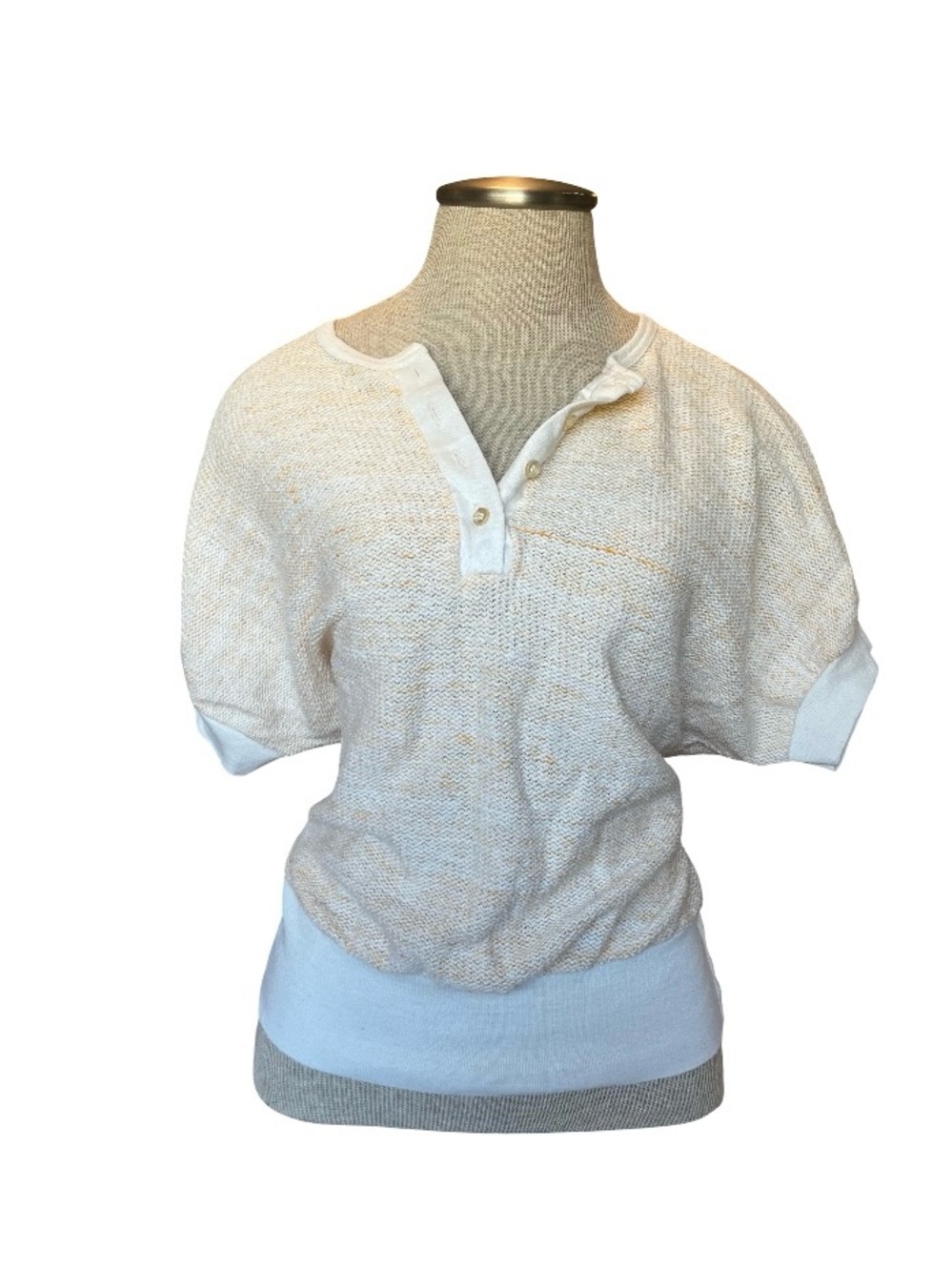 Vintage Cream and white 70s style knit top with a relaxed fit